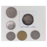 Mexican silver 1966 1 Peso plus 5 other mixed coins