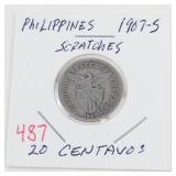 Philippines 1907-S 20 centavos silver