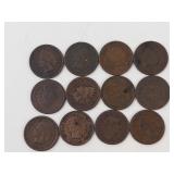 12 mixed date Indian Head Cents