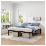 NEW JETO Metal Bed Frame,King Size Bed Frame with Storage Space,Heavy Duty Sturdy Mattress Foundation,Easy Assembly,No Box Spring Needed, Black,16 Inch,King