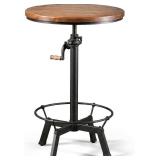 $143 Topower Industrial Pub Table 23.65' Round Wood Top Adjustable Height 33.5'-39.4' with Handle Black Bar Table