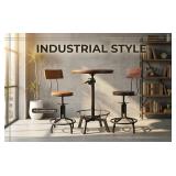 $143 Topower Industrial Pub Table 23.65' Round Wood Top Adjustable Height 33.5'-39.4' with Handle Black Bar Table