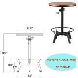 $143 Topower Industrial Pub Table 23.65' Round Wood Top Adjustable Height 33.5'-39.4' with Handle Black Bar Table