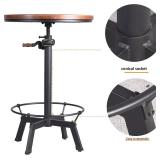 $143 Topower Industrial Pub Table 23.65' Round Wood Top Adjustable Height 33.5'-39.4' with Handle Black Bar Table