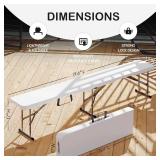 VSOAEIL 6 Foot Folding Bench, Portable Plastic Folding Bench Seat, Foldable Seat for Indoor Outdoor Picnic Camping Dining, Soccer Garden Multipurpose Entertaining Activities, White