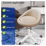 Rolling Stool   Ergonomic Swivel Seat, Adjustable Height, Ultra-Quiet Wheels, Padded PU Leather Cushion, for Salon, Office, Massage & Medical Use Khaki