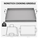 Utheer Cast Iron Griddle for Gas Grill, 25' x16' Flat Top for Outdoor Grill Rectangular Plate with Removable Handles for Charcoal Camping, Tailgating, and Parties
