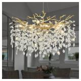 $230 Modern Crystal Chandelier, 31.5' Chandeliers for Dining Room Gold Tree Branch Chandelier Lighting, Round Living Room Chandeliers Over Table, Branches and Crystals Ceiling Light Fixtures