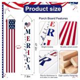 Two Sided Patriotic Porch Sign, 47.2' Wooden 4th of July Front Door Decor, 250th Independence Day Long Vertical Red White Blue USA Flag God Bless America Home Outdoor Yard Decorations