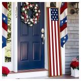 Two Sided Patriotic Porch Sign, 47.2' Wooden 4th of July Front Door Decor, 250th Independence Day Long Vertical Red White Blue USA Flag God Bless America Home Outdoor Yard Decorations