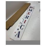 Two Sided Patriotic Porch Sign, 47.2' Wooden 4th of July Front Door Decor, 250th Independence Day Long Vertical Red White Blue USA Flag God Bless America Home Outdoor Yard Decorations