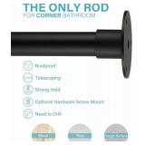 Corner Shower Curtain Rod, 24'-53' x 24'-53' Adjustable L Shaped Shower Rod No-Sagging 304 Stainless 90 Degree Curved Curtain Rod for Bathroom Bathtub with 12 Ring Hooks & Ceiling Support