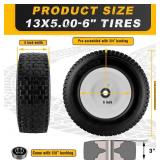 13x5.00-6 Flat Free Tire and Wheel with 3/4' & 5/8' Bearings   2 Pack 13x5x6 Solid Lawn Mower Tires for Riding Lawn Mower Tires and Wheel with 3' Centered Hub