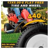 13x5.00-6 Flat Free Tire and Wheel with 3/4' & 5/8' Bearings   2 Pack 13x5x6 Solid Lawn Mower Tires for Riding Lawn Mower Tires and Wheel with 3' Centered Hub