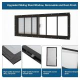 $129 Yuzzy Shed Windows 2 Pack, 12'x36' Sliding Windows Transom Window with Tempered Glass and Removable Fiberglass Screen for Shed, Chicken Coop, Playhouse, Household, Garage, Barns (Black)