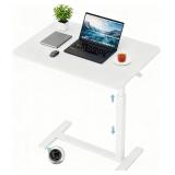 CROWNFURN Overbed Bedside Table with Wheels,Height Adjustable Bedside Table for Recliner,Rolling Standing Desk for Home Hospital,White