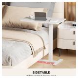 CROWNFURN Overbed Bedside Table with Wheels,Height Adjustable Bedside Table for Recliner,Rolling Standing Desk for Home Hospital,White