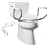 $184 Bemis Assurance 3' Raised Toilet Seat with Handles and Bidet Attachment, Therapist Preferred for Safety, Secure Hinges, Clean Shield Guard, Elongated, White