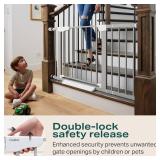 Cumbor 30-46' Baby Gate for Stairs, Gifts for Mom-Auto Close Dog Gate for The House, Easy Install Pressure Mounted Pet Gates for Doorways, Easy Walk Thru Wide Safety Gate for Dog, Gray