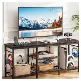 YGEOMER TV Stand for Tvs Up to 55 Inch, Entertainment Center with Power Outlet and Open Storage Shelves, TV Console Table for Living Room Bedroom, Black