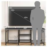 YGEOMER TV Stand for Tvs Up to 55 Inch, Entertainment Center with Power Outlet and Open Storage Shelves, TV Console Table for Living Room Bedroom, Black