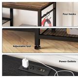 YGEOMER TV Stand for Tvs Up to 55 Inch, Entertainment Center with Power Outlet and Open Storage Shelves, TV Console Table for Living Room Bedroom, Black