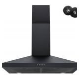$150 FIREGAS Black Range Hood 30 Inch, Wall Mount Kitchen Hood Ducted/Ductless Convertible, 450 CFM, 3-Speed Exhaust Fan, Stainless Steel Stove Vent for Kitchen with LED Lights, Charcoal Filters