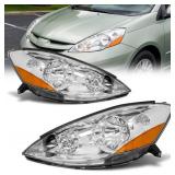 $125 Headlight Assembly for 2006 2007 2008 2009 2010 Toyota Sienna Chrome Housing with Amber Reflector Left and Right (Not Compatible with Factory HID Option) W/O Bulbs