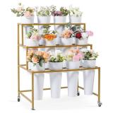 $150 Flower Cart Display Stand, 3 Layers Metal Flower Bar Stand with 360  Swivel Wheels and Brake, Flower Display stand with Iron Buckets, Durable than Plastic Buckets, Flower Holder for Florist or We