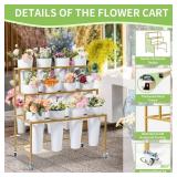 $150 Flower Cart Display Stand, 3 Layers Metal Flower Bar Stand with 360  Swivel Wheels and Brake, Flower Display stand with Iron Buckets, Durable than Plastic Buckets, Flower Holder for Florist or We