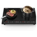 Double Induction Cooktop,Portable Induction Cooker with 2 Burner Independent Control,Ultrathin Body,10 Temperature,1800W-Multiple Power Levels,3 Hour Timer,Safety Lock
