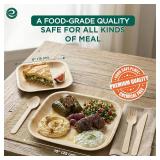 ECO SOUL Palm Leaf Like Bamboo Plates, 7 & 10 Inch Square, 50 Pack Bulk Disposable Dinnerware Combo, Compostable Biodegradable Natural Wooden Tableware, Party Pack for Catering, Wedding, Events