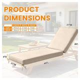 $133 Sundale Outdoor Olefin Chaise Lounge Cushion, Water-Resistant Patio Lounge Chair Cushion, Thick Lounger Pad with 4 Straps Beige, 72 x 21 x 4 Inches