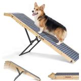 $130 Veehoo Folding Dog Ramp for Bed Couch, 65' Long Stairs for Dogs to Get on High Bed with Platform and 5 Adjustable Height 20' to 31 , Wooden Senior Dog Ramp Steps for Small to Large Dogs, up to 22