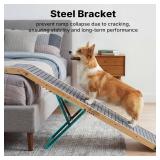 $130 Veehoo Folding Dog Ramp for Bed Couch, 65' Long Stairs for Dogs to Get on High Bed with Platform and 5 Adjustable Height 20' to 31 , Wooden Senior Dog Ramp Steps for Small to Large Dogs, up to 22