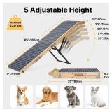 $130 Veehoo Folding Dog Ramp for Bed Couch, 65' Long Stairs for Dogs to Get on High Bed with Platform and 5 Adjustable Height 20' to 31 , Wooden Senior Dog Ramp Steps for Small to Large Dogs, up to 22