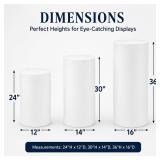 $300 Crafts Central White Metal Cylinder Pedestal Stands - 3 Pieces Stands - White Party Stands for Wedding Party, Babyshower and Events - 36'(L), 30'(M), 24'(S)