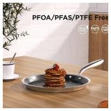 COOKER KING 11' Round Griddle Pan, 3-Ply Hybrid Stainless Steel Crepe Pan with Stay-Cool Handle, Non Stick & Non Toxic for Pancake, Eggs, All Stovetop & Induction Compatible, Oven & Dishwasher Safe