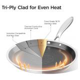 COOKER KING 11' Round Griddle Pan, 3-Ply Hybrid Stainless Steel Crepe Pan with Stay-Cool Handle, Non Stick & Non Toxic for Pancake, Eggs, All Stovetop & Induction Compatible, Oven & Dishwasher Safe