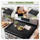 Noodle Board Stove Cover with Handles, Ultra Thick Wood Stove Top Cover Board for Electric/Gas Stove, Counter Space Top Covers Used As Sink Covers & Decorative Tray for Kitchen (Black)