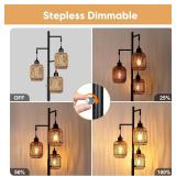 ROTTOGOON Dimmable Boho Floor Lamp - 3 Light Farmhouse Rattan Floor Lamp for Living Room, Industrial Tree Floor Lamps with 3 X 6W LED Bulbs, Rustic Standing Tall Lamp for Bedroom, Office, 68', Black