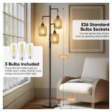 ROTTOGOON Dimmable Boho Floor Lamp - 3 Light Farmhouse Rattan Floor Lamp for Living Room, Industrial Tree Floor Lamps with 3 X 6W LED Bulbs, Rustic Standing Tall Lamp for Bedroom, Office, 68', Black