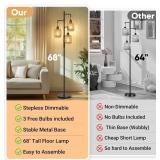 ROTTOGOON Dimmable Boho Floor Lamp - 3 Light Farmhouse Rattan Floor Lamp for Living Room, Industrial Tree Floor Lamps with 3 X 6W LED Bulbs, Rustic Standing Tall Lamp for Bedroom, Office, 68', Black