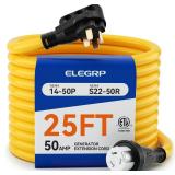 $140 ELEGRP 50 Amp RV/Generator Extension Cord, 25FT NEMA 14-50P to SS2-50R Twist Lock, 6/3+8/1 Gauge STW, Heavy Duty 50A RV Power Cord for Camper/Generator/House, UL Standard Compliant, 3-Year Suppor