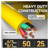 $140 ELEGRP 50 Amp RV/Generator Extension Cord, 25FT NEMA 14-50P to SS2-50R Twist Lock, 6/3+8/1 Gauge STW, Heavy Duty 50A RV Power Cord for Camper/Generator/House, UL Standard Compliant, 3-Year Suppor