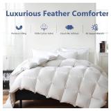 DOWNCOOL Feather Comforter King Size, 100% Cotton Cover Ultra Soft Fluffy Duvet Insert King, All Season Luxurious Hotel Bedding Comforters with Corner Tabs, White 106'x90'