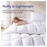 DOWNCOOL Feather Comforter King Size, 100% Cotton Cover Ultra Soft Fluffy Duvet Insert King, All Season Luxurious Hotel Bedding Comforters with Corner Tabs, White 106'x90'