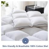 DOWNCOOL Feather Comforter King Size, 100% Cotton Cover Ultra Soft Fluffy Duvet Insert King, All Season Luxurious Hotel Bedding Comforters with Corner Tabs, White 106'x90'