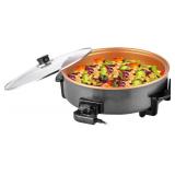 14' Large Electric Skillet with lid, Ceramic Nonstick Coating Electric Frying Pan, 1500W Quick & Even Heating, 5 Adjustable Temperature Control, Tempered Glass Lid & Cool-Touch Handles