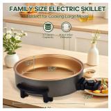 14' Large Electric Skillet with lid, Ceramic Nonstick Coating Electric Frying Pan, 1500W Quick & Even Heating, 5 Adjustable Temperature Control, Tempered Glass Lid & Cool-Touch Handles